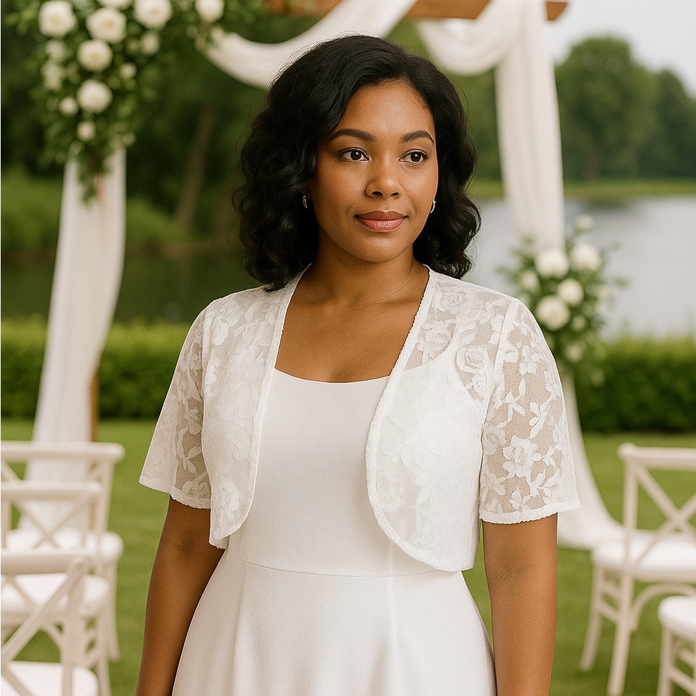 Elegant White Lace Bolero Shrug – Lightweight Sheer Floral Cover-Up - Picture 3 of 8